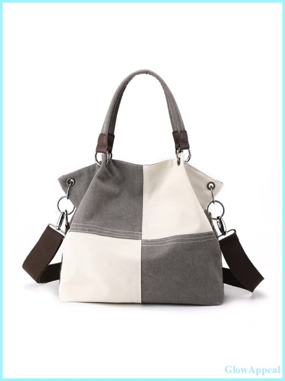 Women's Canvas Color Block Convertible Tote Hobo Bag Lightweight Shoulder